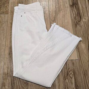For The Republic White Flare Jeans w/ Diagonal Frayed Hem - Size 8 Womens Denim